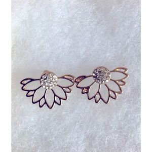 New Gold Lotus Flower Two Ways Ear Jackets With Crystal Studs